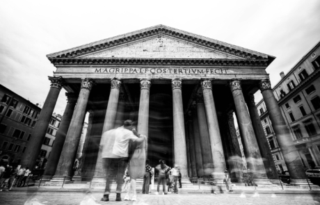 Pantheon in Rome – black and white travel photography People walking in front of the Pantheon during a Rome vacation