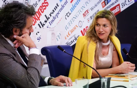 Flavia Giacobbe ed Emanuele Rossi durante l’incontro “Perché l’India conta” a Palazzo Grazioli, Roma